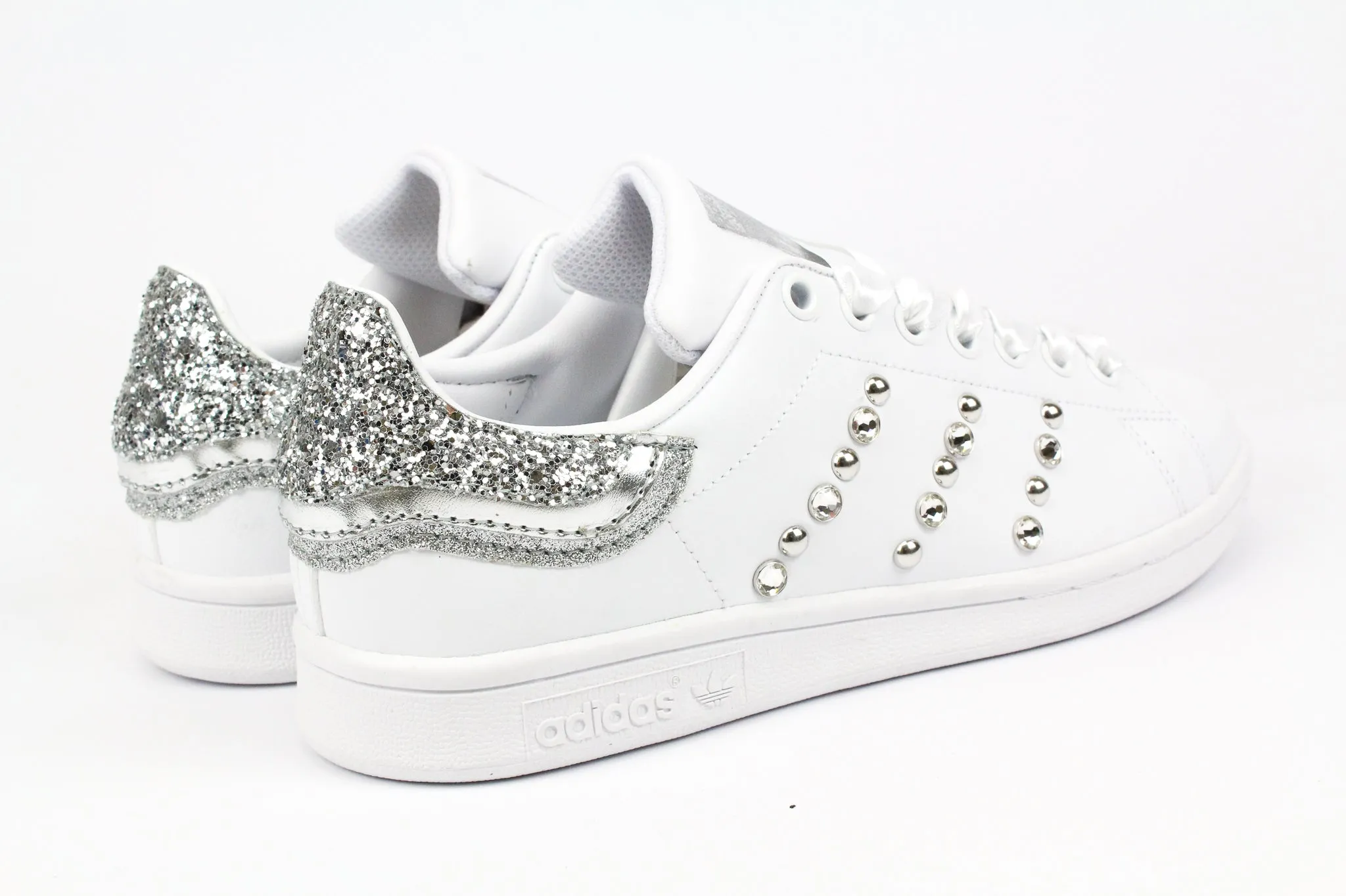 Adidas Stan Smith Silver Glitter Strass & Pelle Laminata