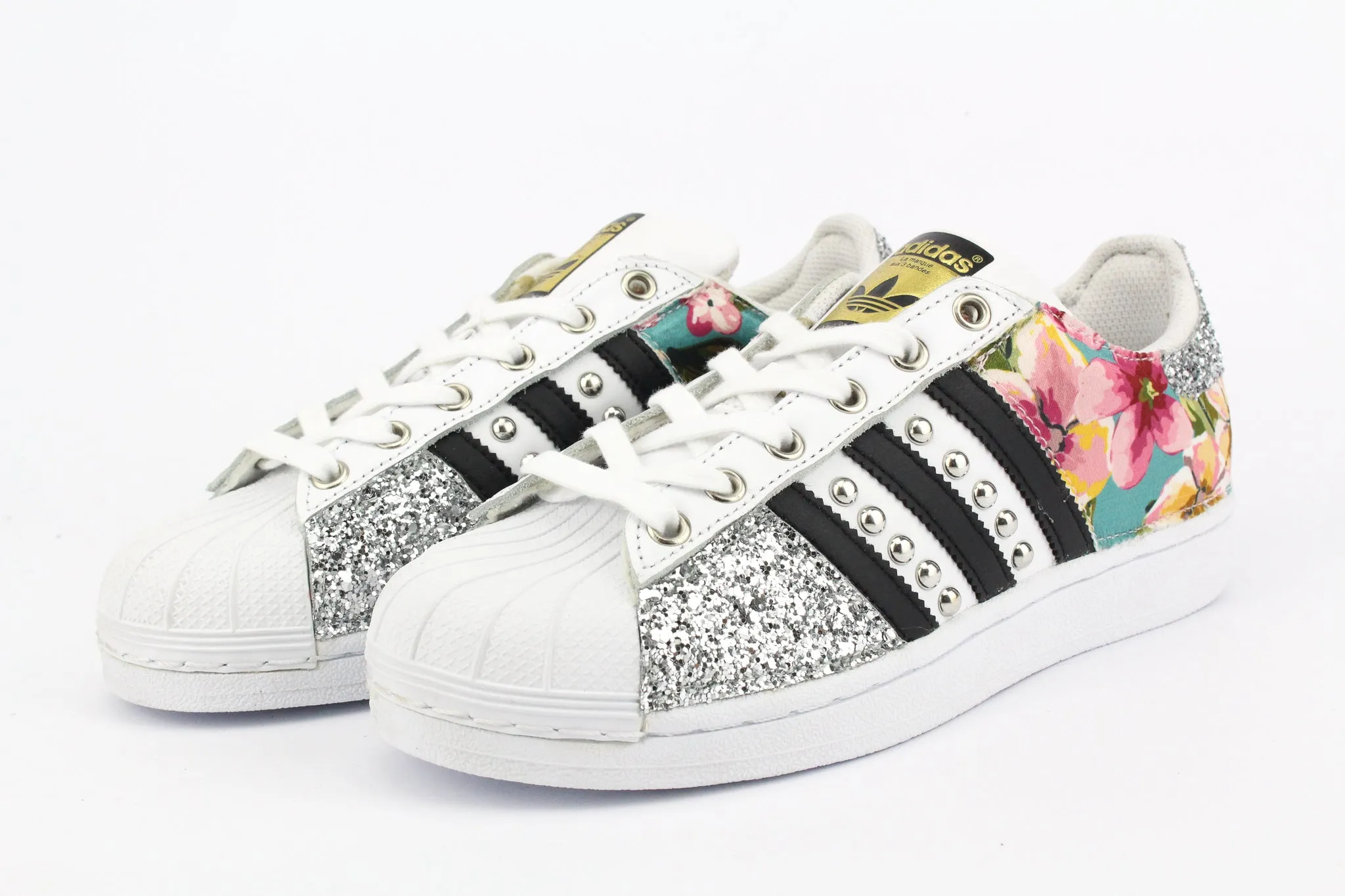 Adidas Superstar Fiori Silver Glitter & Borchie