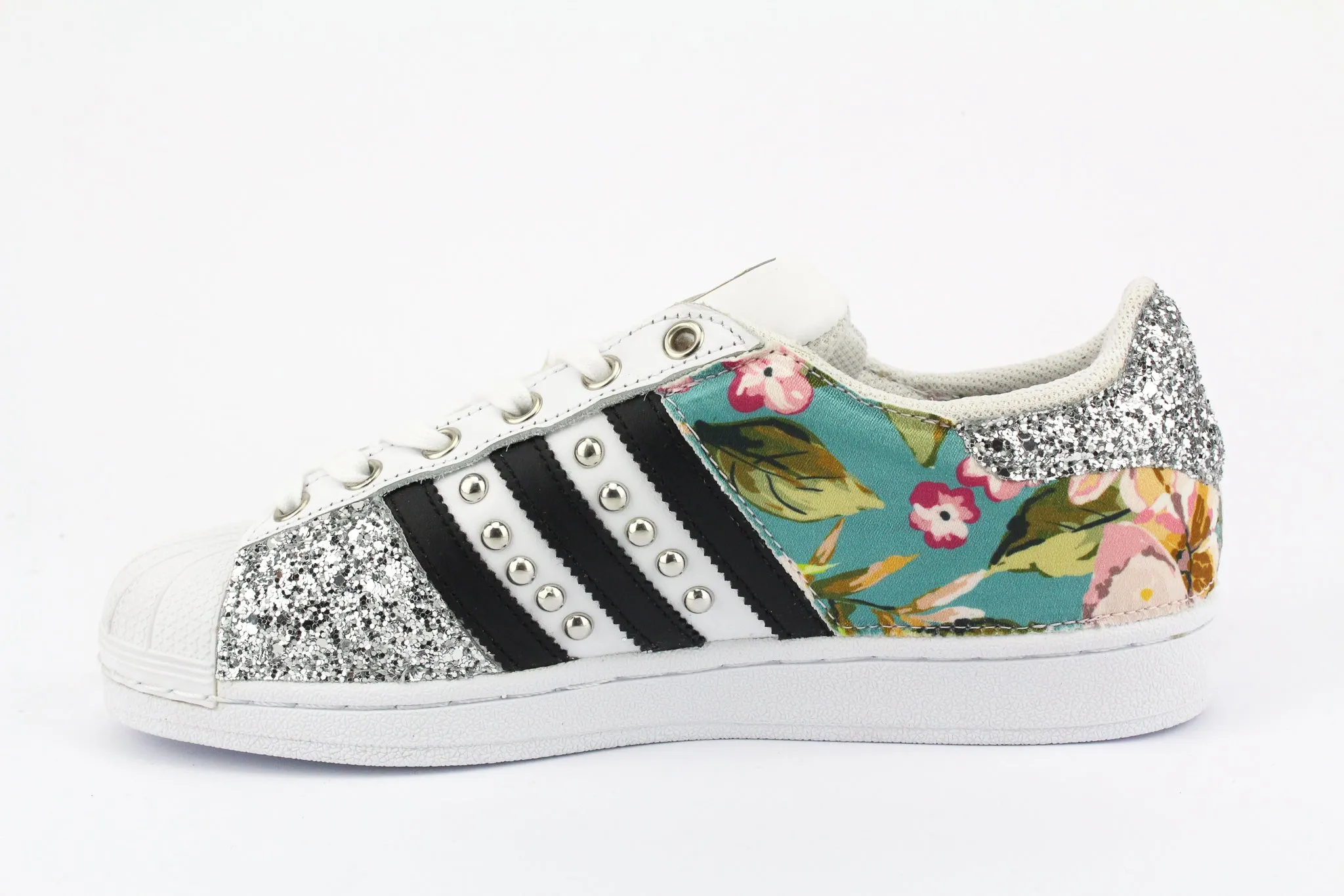 Adidas Superstar Fiori Silver Glitter & Borchie