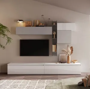 Akure - Composizione living parete design con pensili e base tv - vari colori