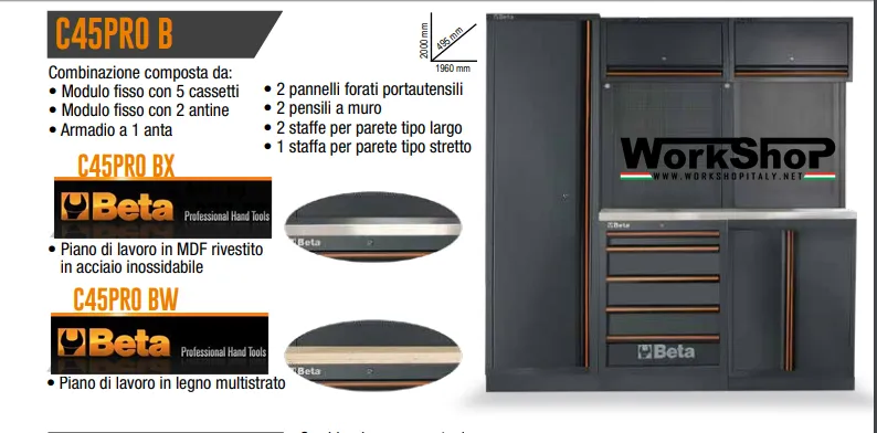 Arredo Officina Beta Utensili C45PRO BW piano legno