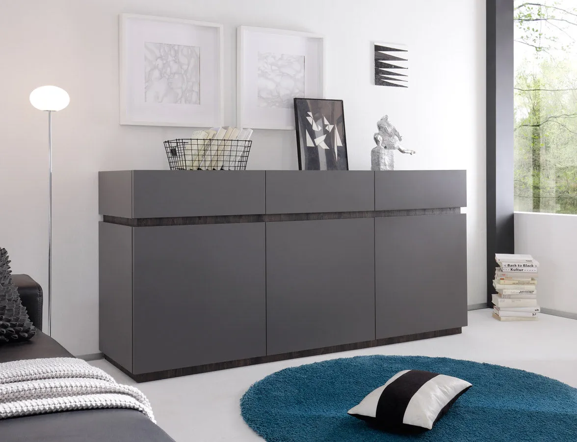 Astrea - Credenza 3 ante e 3 cassetti moderna grigio opaco cm 184x51x87h - vari colori