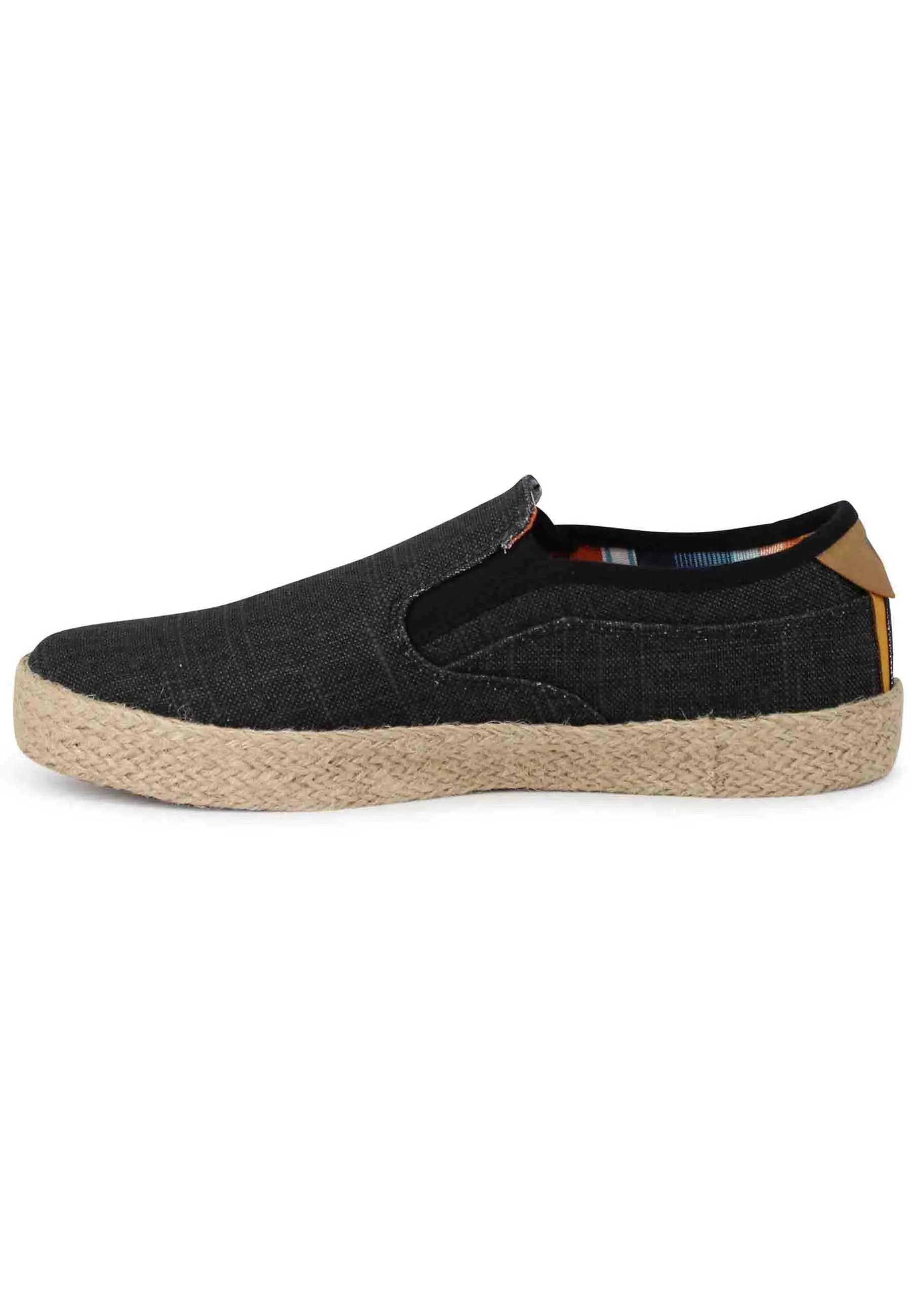 Mocassini uomo Calypso Slip On Rope in tessuto nero con suola in corda