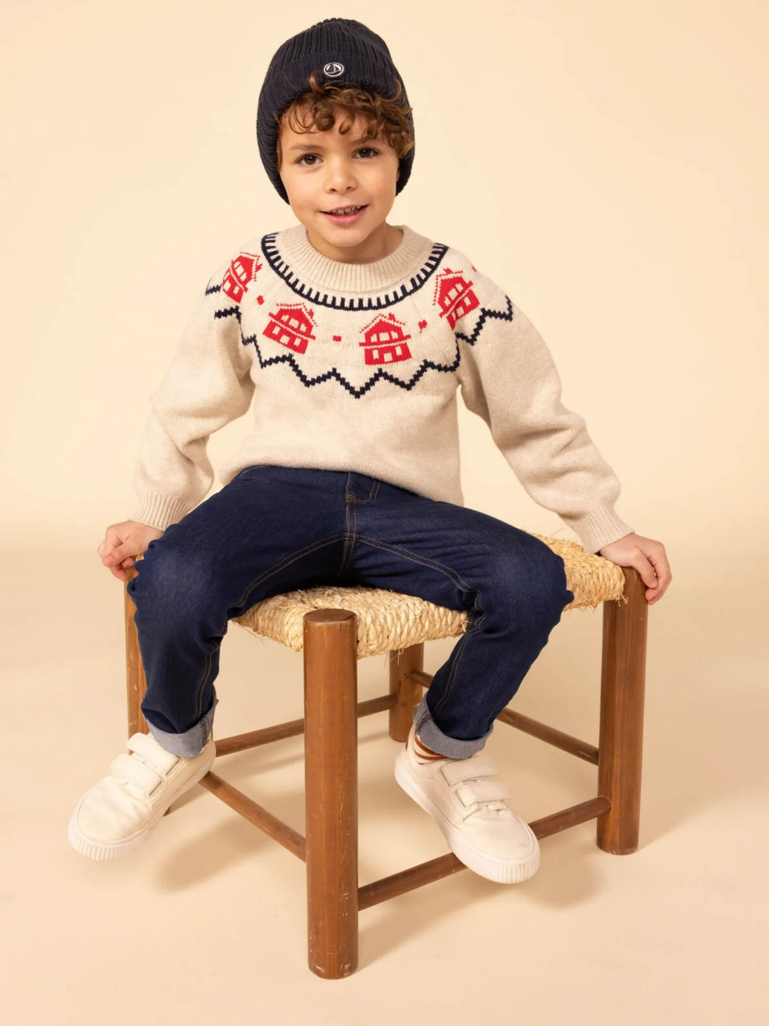 PULLOVER JAQUARD BAMBINO IN LANA E COTONE