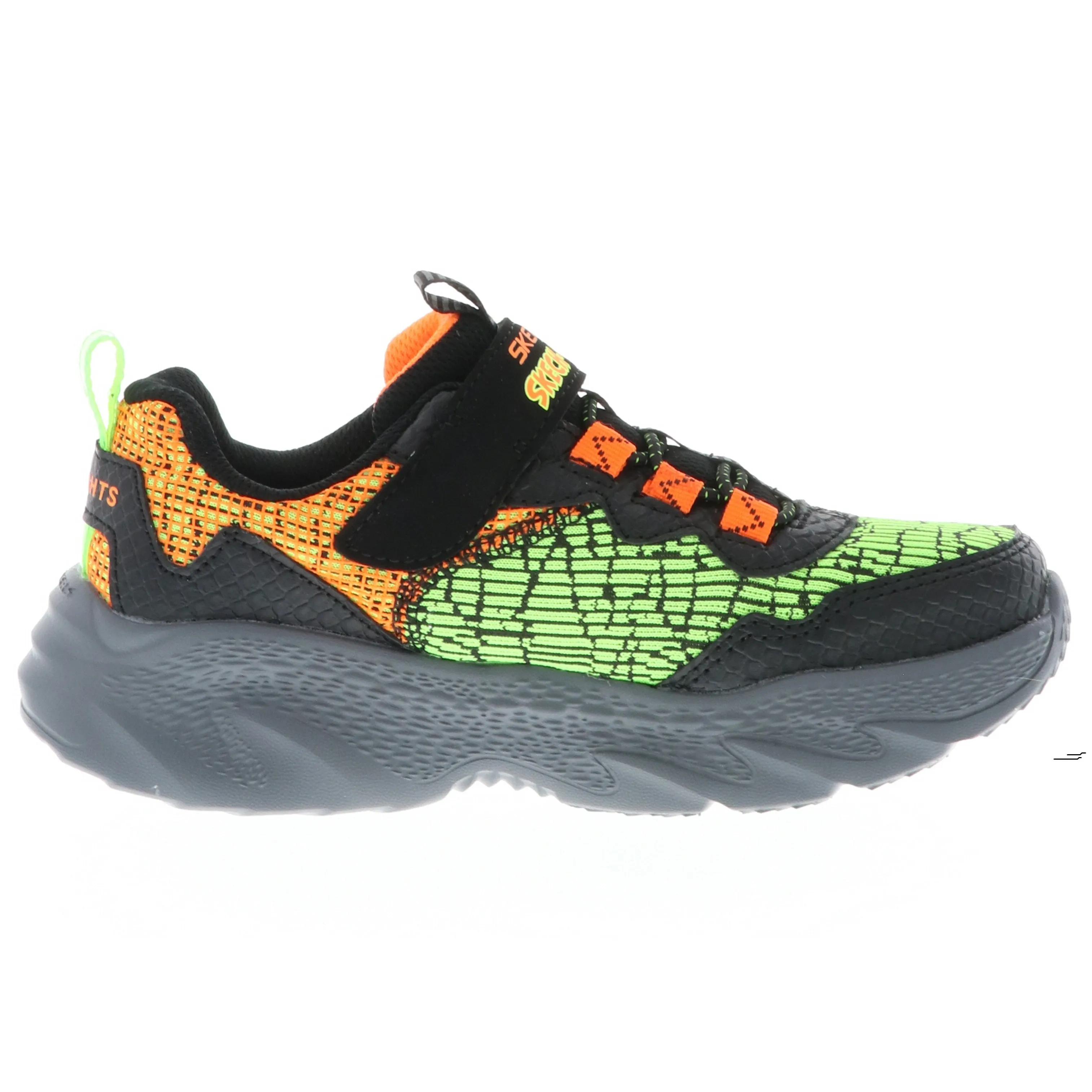 Scarpe Bambino SKECHERS Art. 400615LBKOR sneakers BLACK ORANGE LUCI DINOSAURO