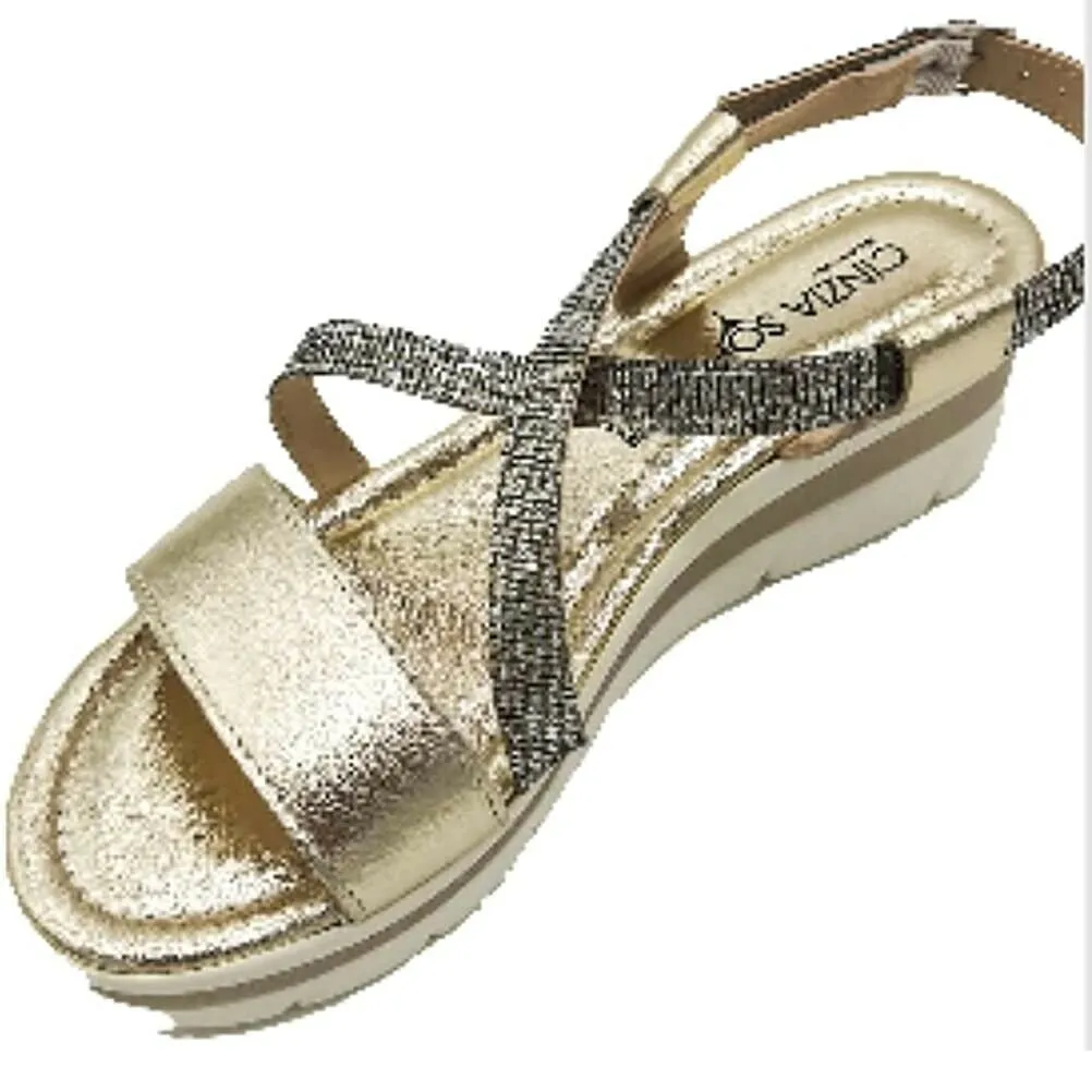 Scarpe da Donna Cinzia Soft - Art. IAF162959 LG 004 Laminato oro sandalo zeppa media