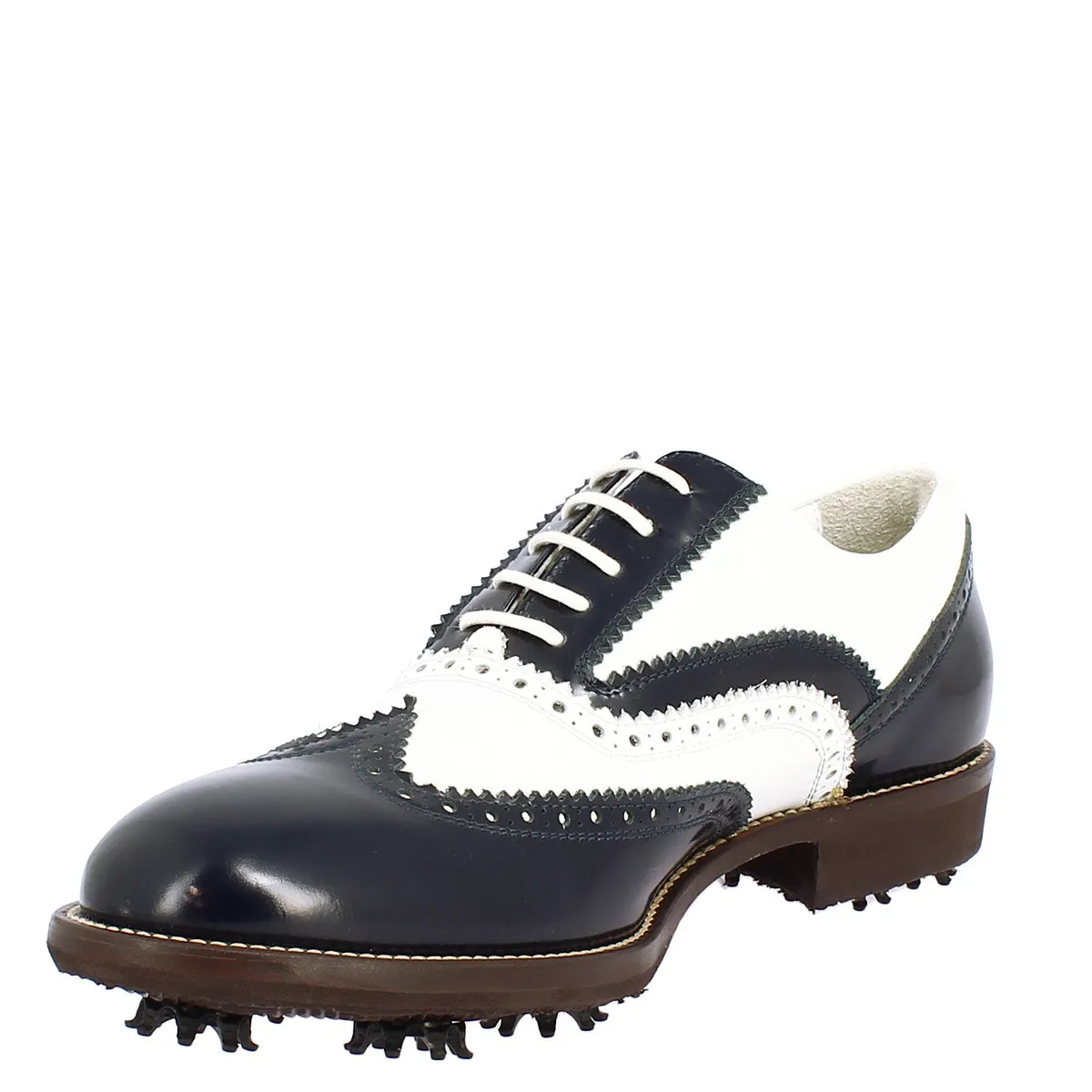 Scarpe da golf uomo bicolore bianco e blu in pelle