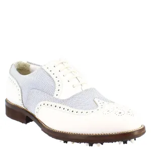 Scarpe golf donna estive fatte a mano in pelle bianca e tessuto