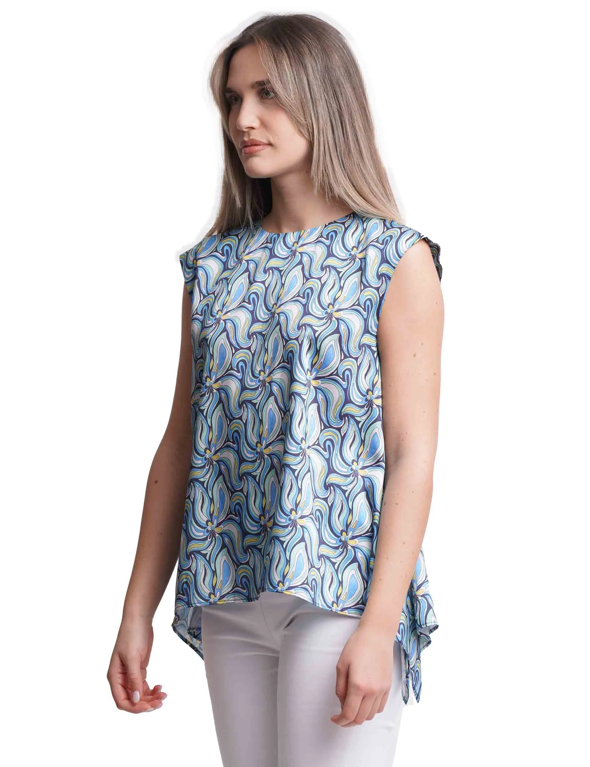 Top canotta donna Zephir Print in tessuto twill blu