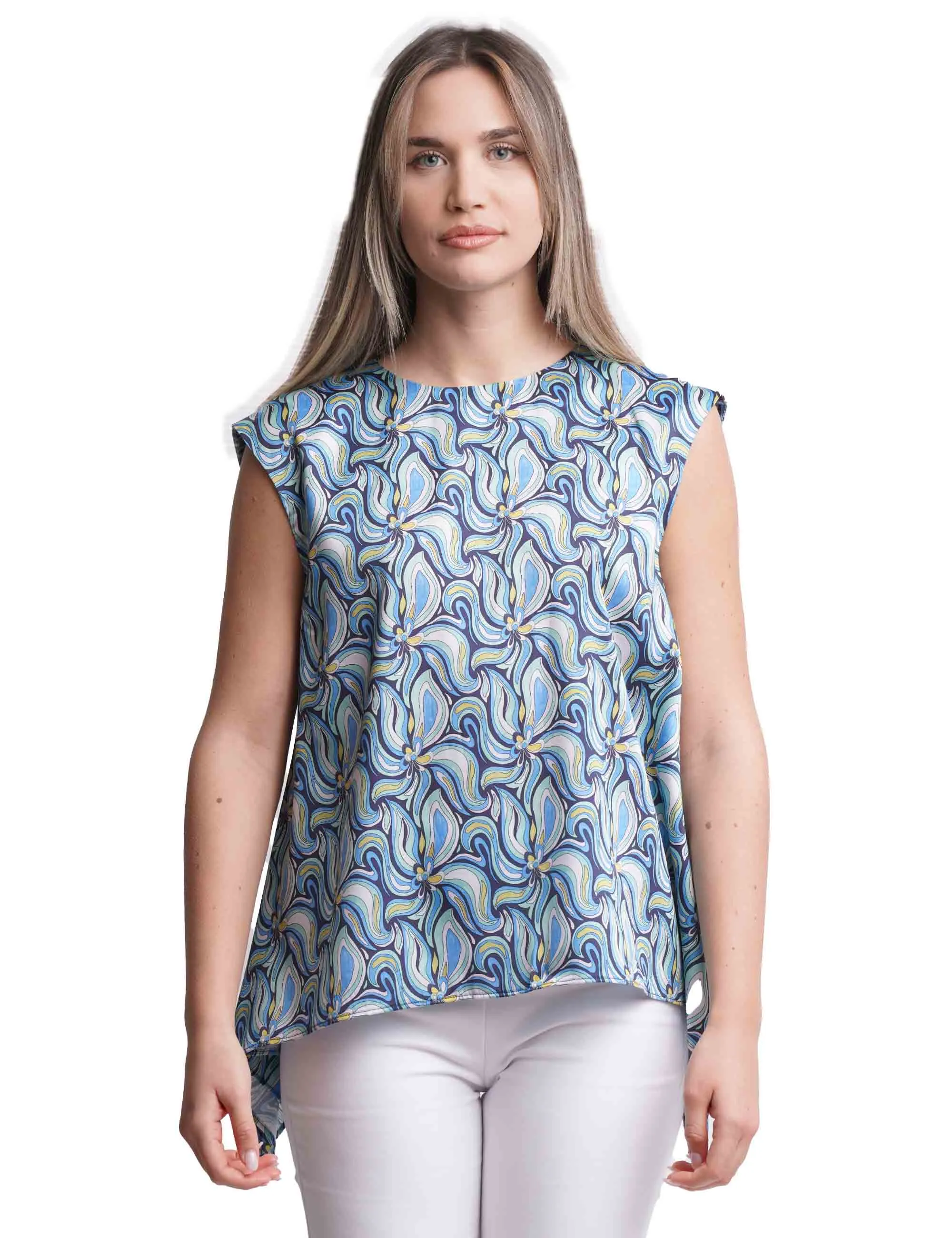 Top canotta donna Zephir Print in tessuto twill blu