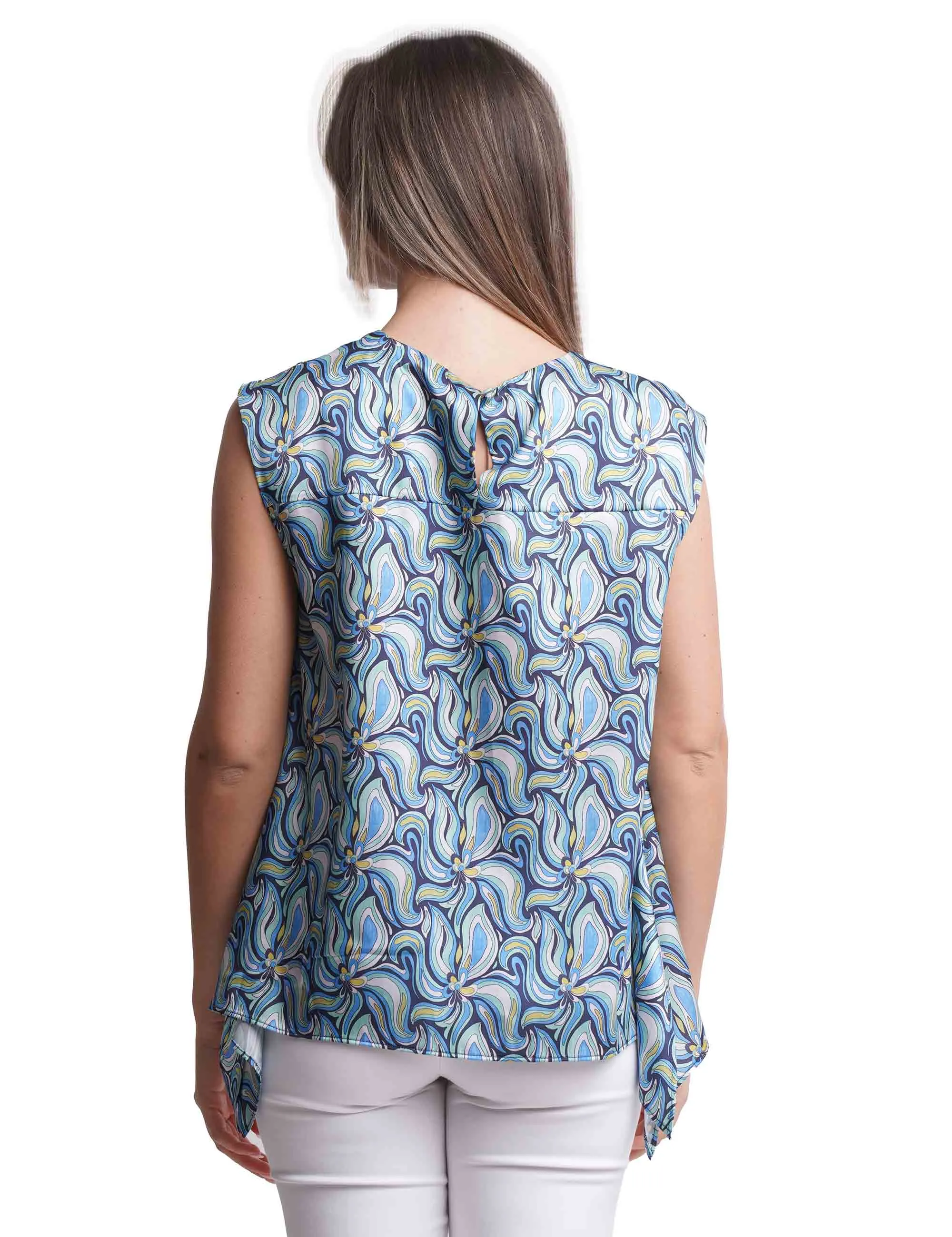 Top canotta donna Zephir Print in tessuto twill blu